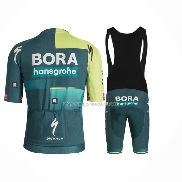 2024 Ropa Ciclismo Bora-Hansgrone Verde Negro Mangas Cortas y Culotte Corto
